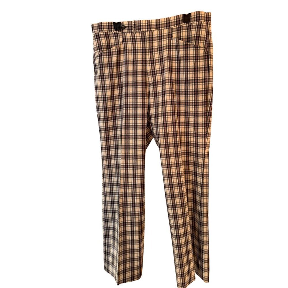 PGA by Jaymar Mens SansaBelt Plaid Trousers Size 34 Straight Flat Front Vintage